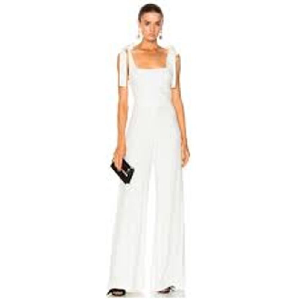 ALEXIS Lincoln Bow Jumpsuit Polka Dot Print Tie Shoulders White Size XS Wide Leg